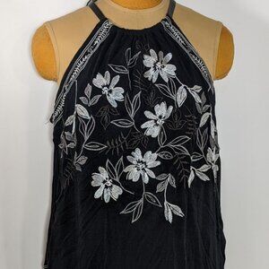 Alfani Plus Women's Black sleeveless Embroidered Floral Tank Top blouse 1X New!